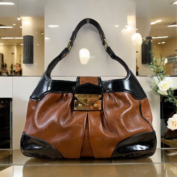 LOUIS VUITTON Polly Hobo Black Chestnut Leather Shoulder Bag Authentic LV Rare - Picture 1 of 15